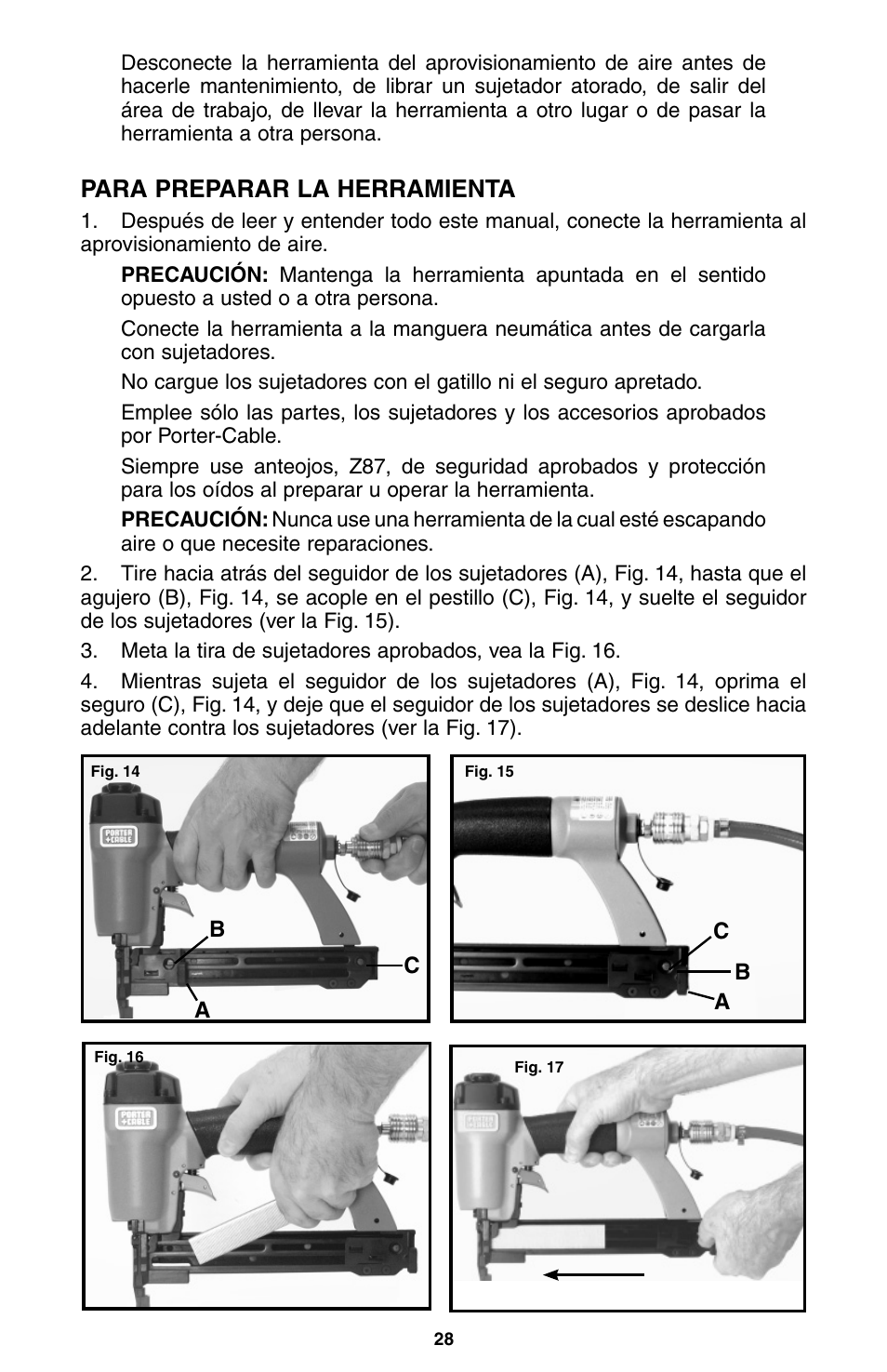 Para preparar la herramienta | Porter-Cable NS100A User Manual | Page 29 / 37