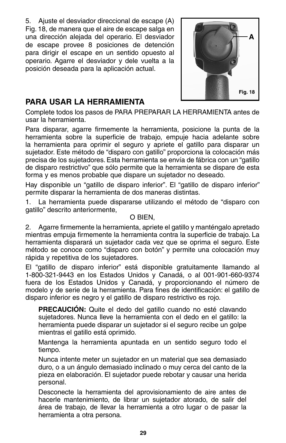 Para usar la herramienta | Porter-Cable NS100A User Manual | Page 30 / 37