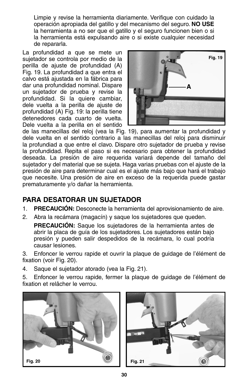 Para desatorar un sujetador | Porter-Cable NS100A User Manual | Page 31 / 37