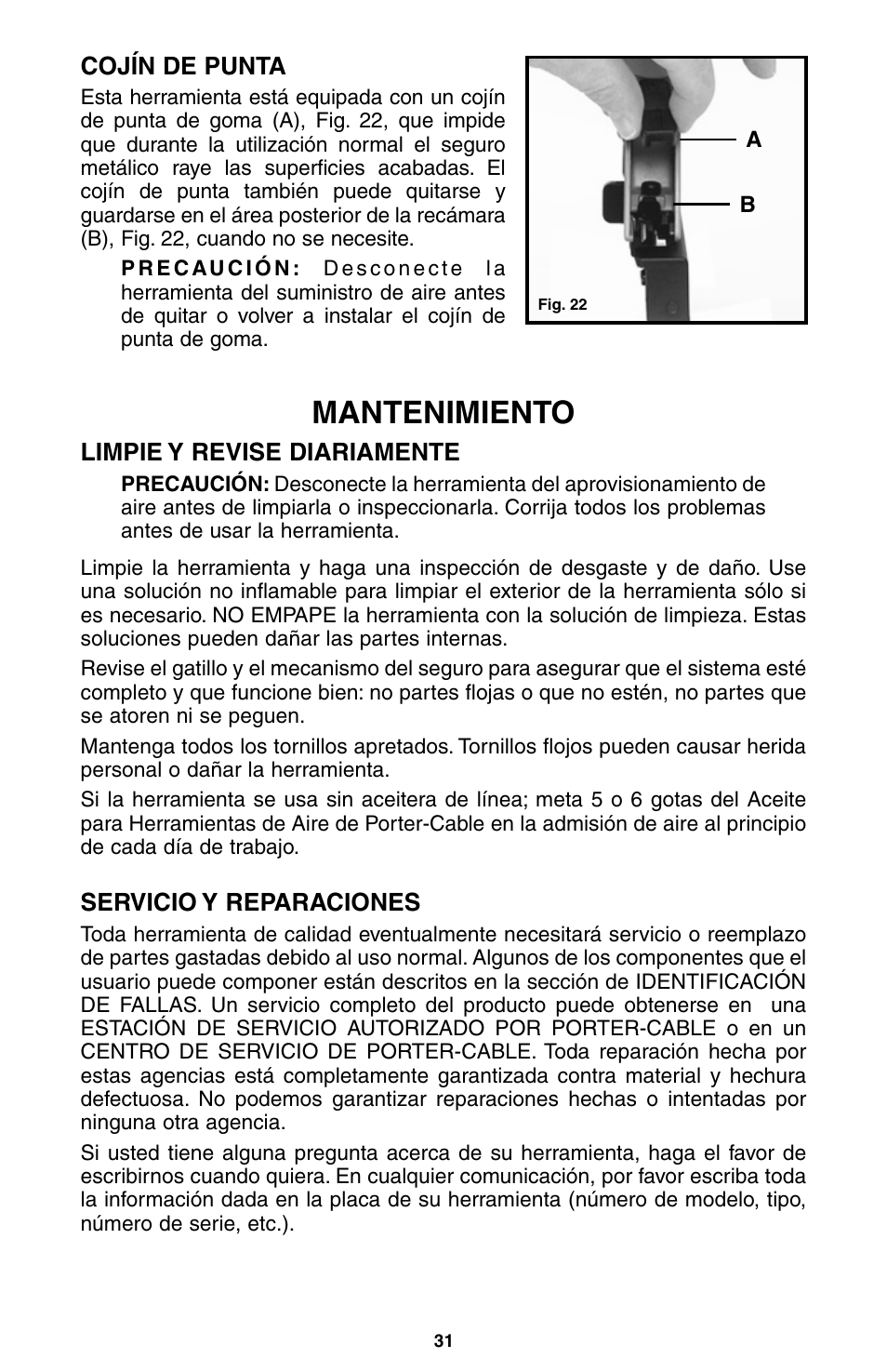 Mantenimiento | Porter-Cable NS100A User Manual | Page 32 / 37