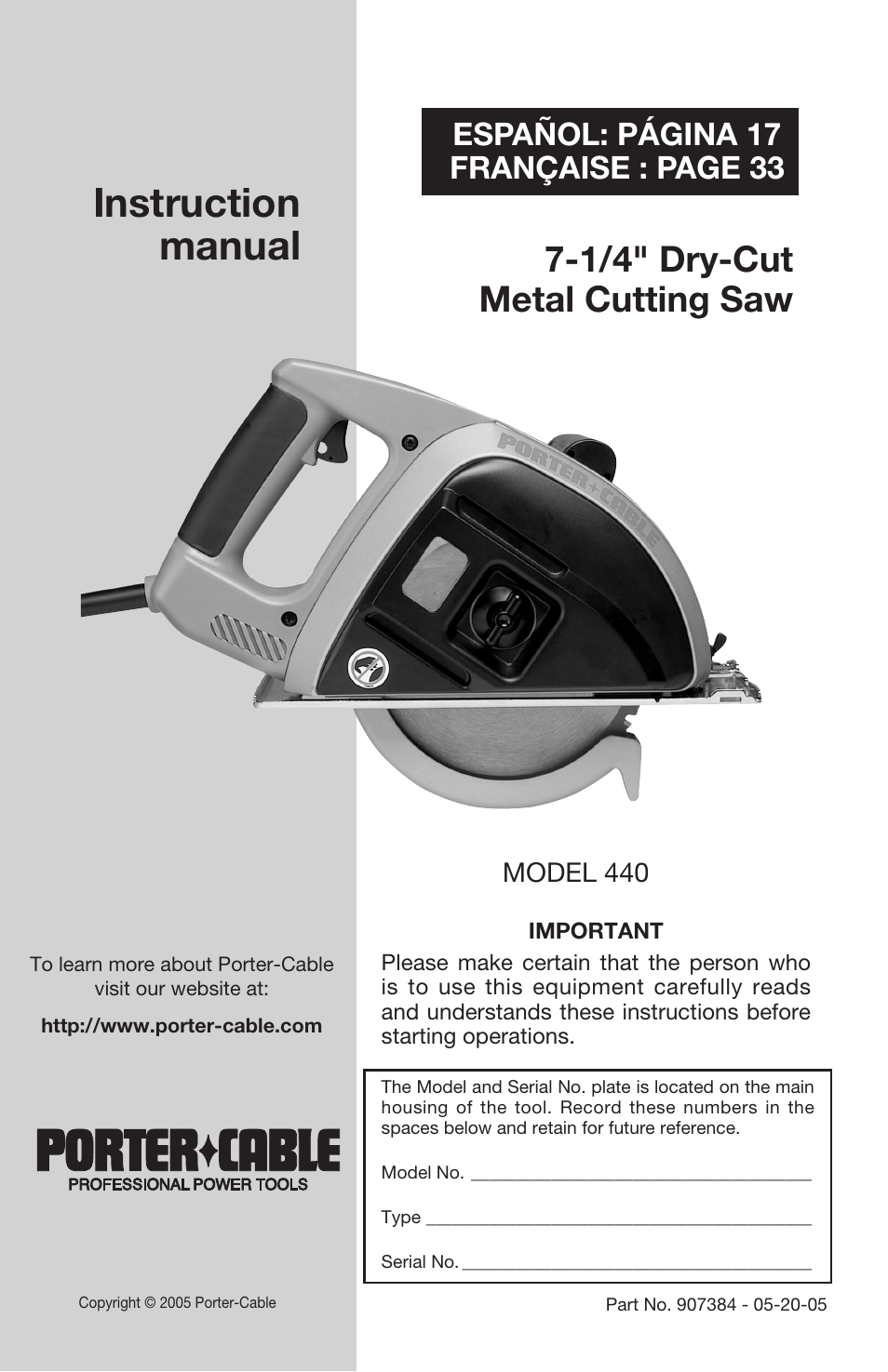 Porter-Cable 440 User Manual | 48 pages