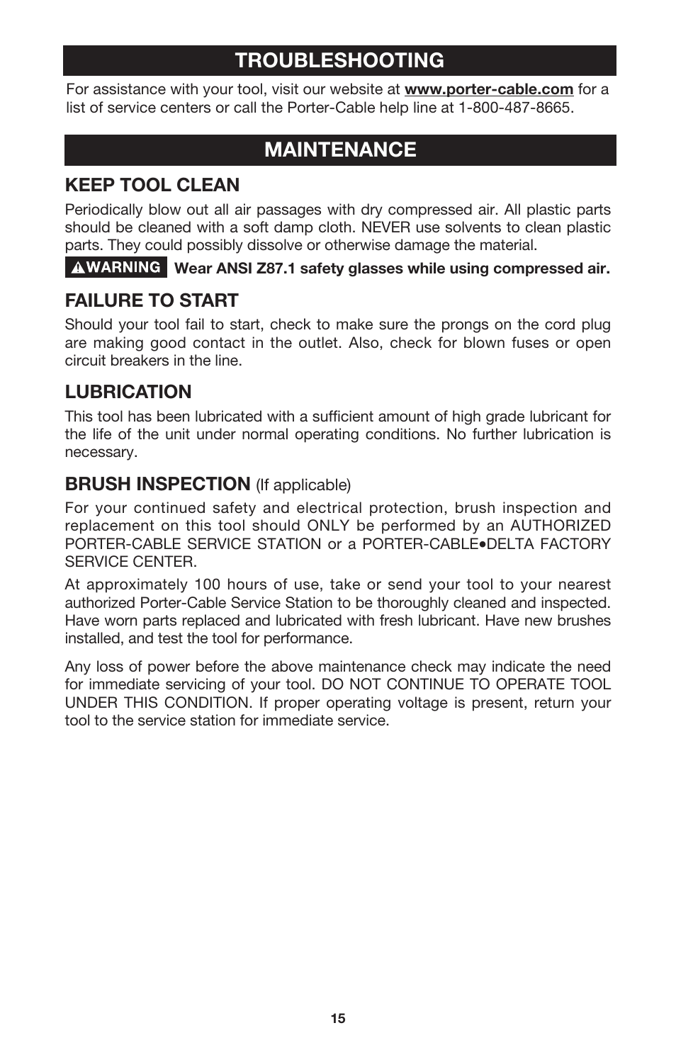Troubleshooting maintenance | Porter-Cable 440 User Manual | Page 15 / 48