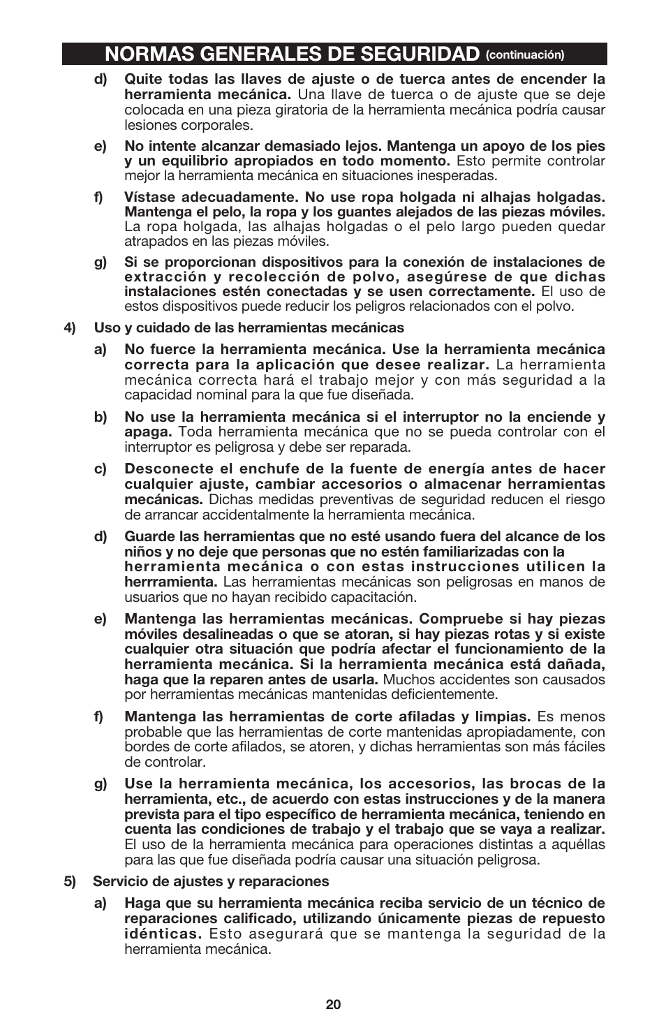 Normas generales de seguridad | Porter-Cable 440 User Manual | Page 20 / 48