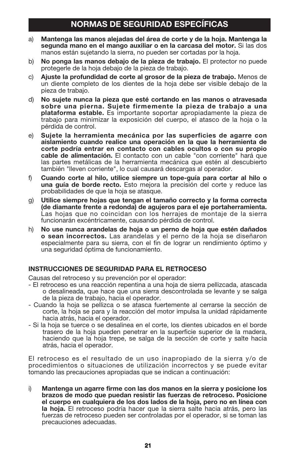 Normas de seguridad específicas | Porter-Cable 440 User Manual | Page 21 / 48