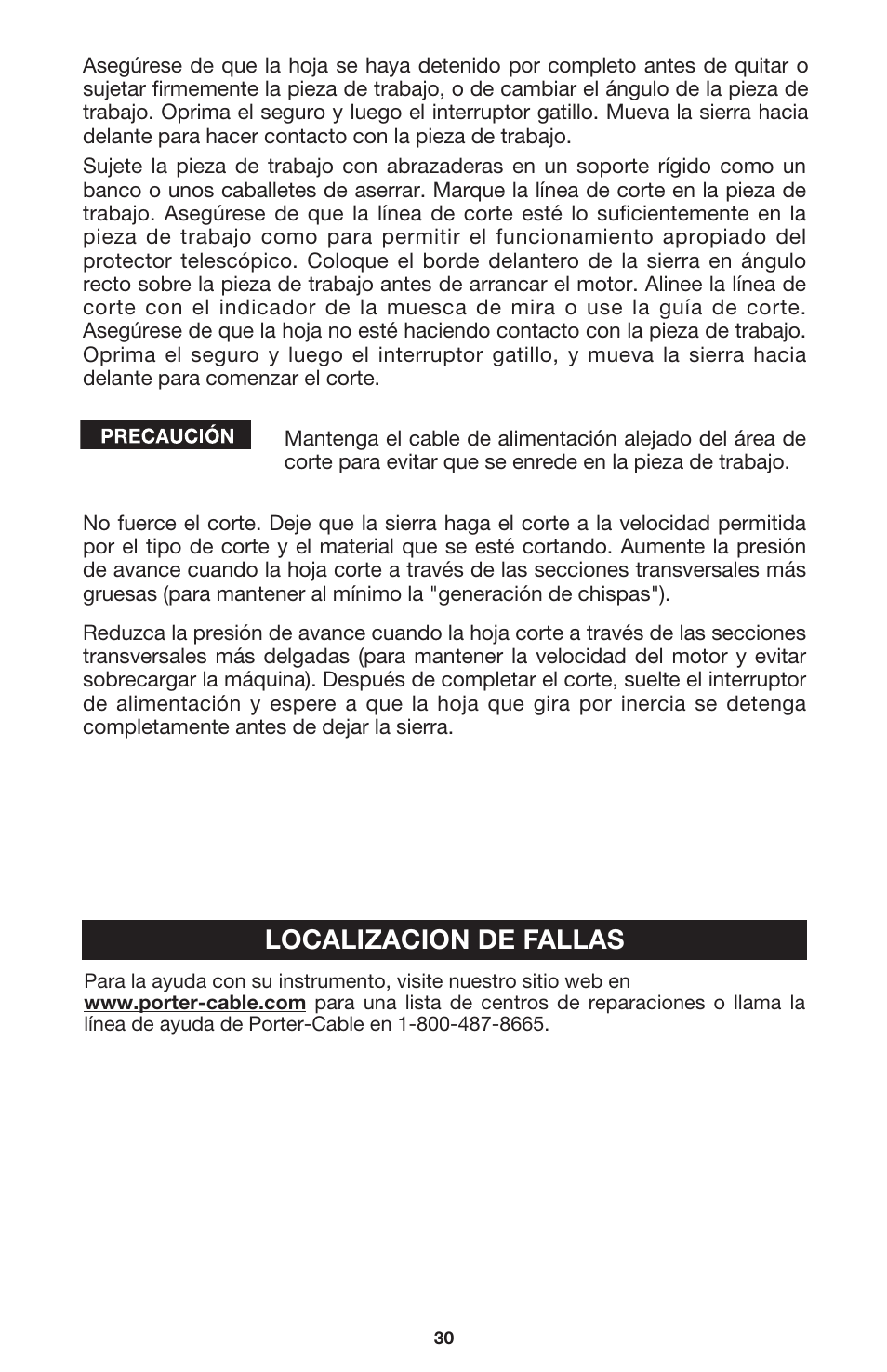 Localizacion de fallas | Porter-Cable 440 User Manual | Page 30 / 48
