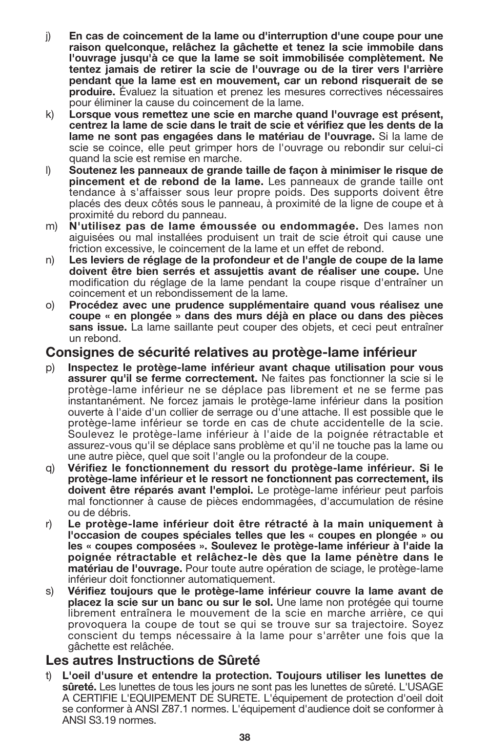 Les autres instructions de sûreté | Porter-Cable 440 User Manual | Page 38 / 48