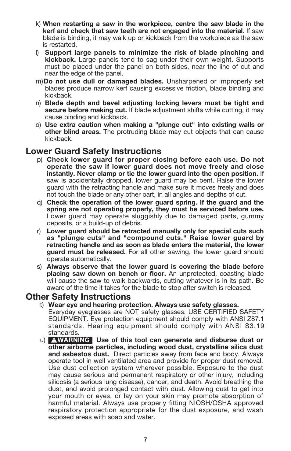 Lower guard safety instructions, Other safety instructions | Porter-Cable 440 User Manual | Page 7 / 48