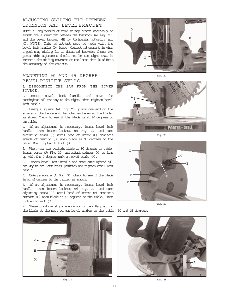 Adjusting 90 and 45 degree bevel positive sto p s | Porter-Cable 3807 User Manual | Page 11 / 19