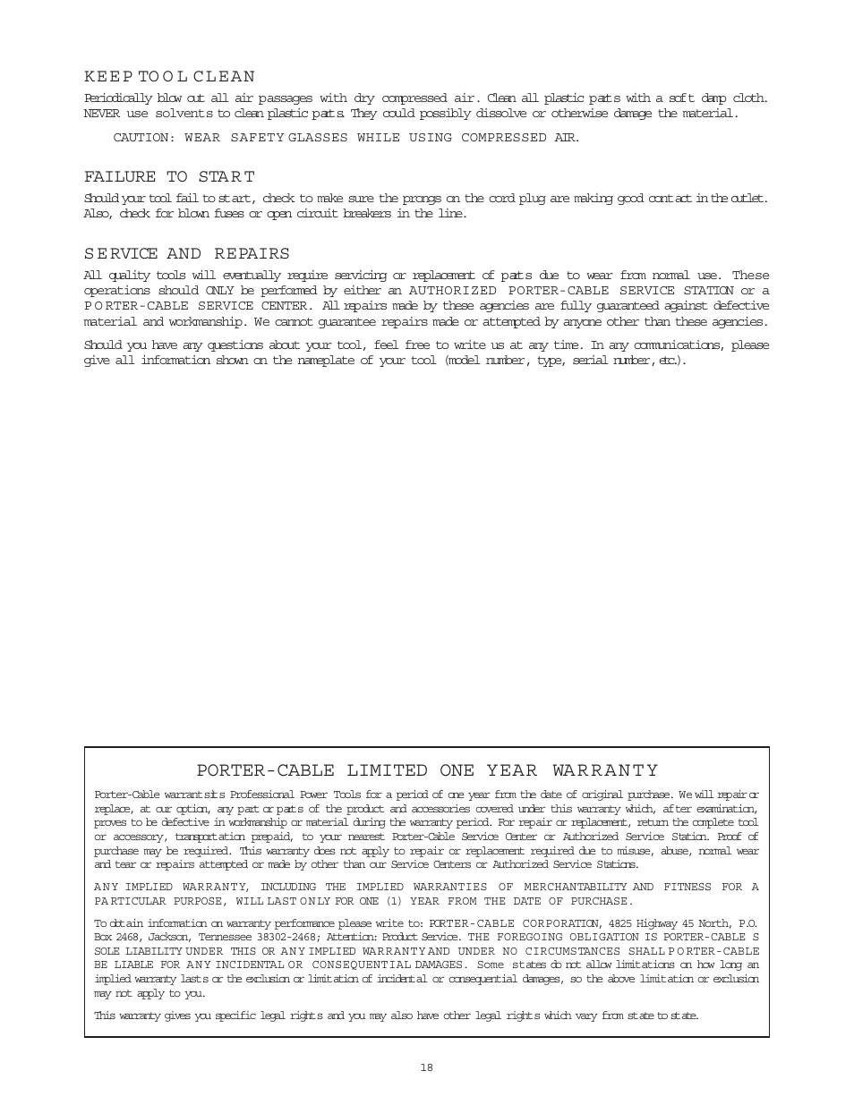 Failure to sta r t, S e rvice and repairs | Porter-Cable 3807 User Manual | Page 18 / 19