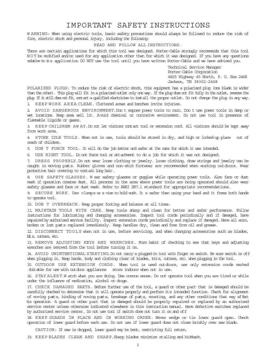 Important safety instructions | Porter-Cable 3807 User Manual | Page 2 / 19