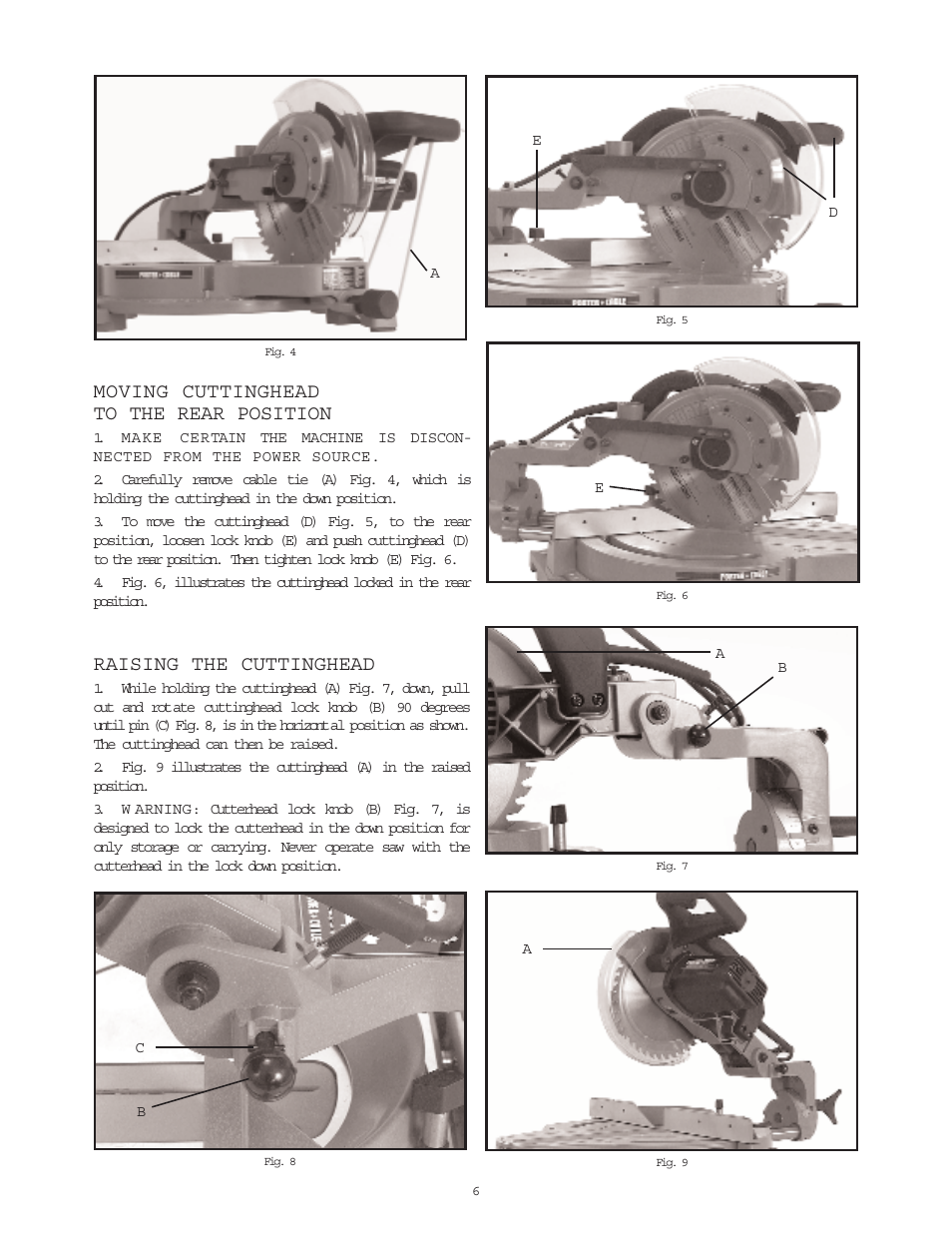 Moving cuttinghead to the rear position, Raising the cuttinghead | Porter-Cable 3807 User Manual | Page 6 / 19