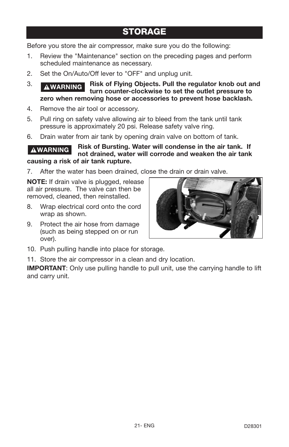 Storage | Porter-Cable JOB BOSS C3555 User Manual | Page 21 / 78