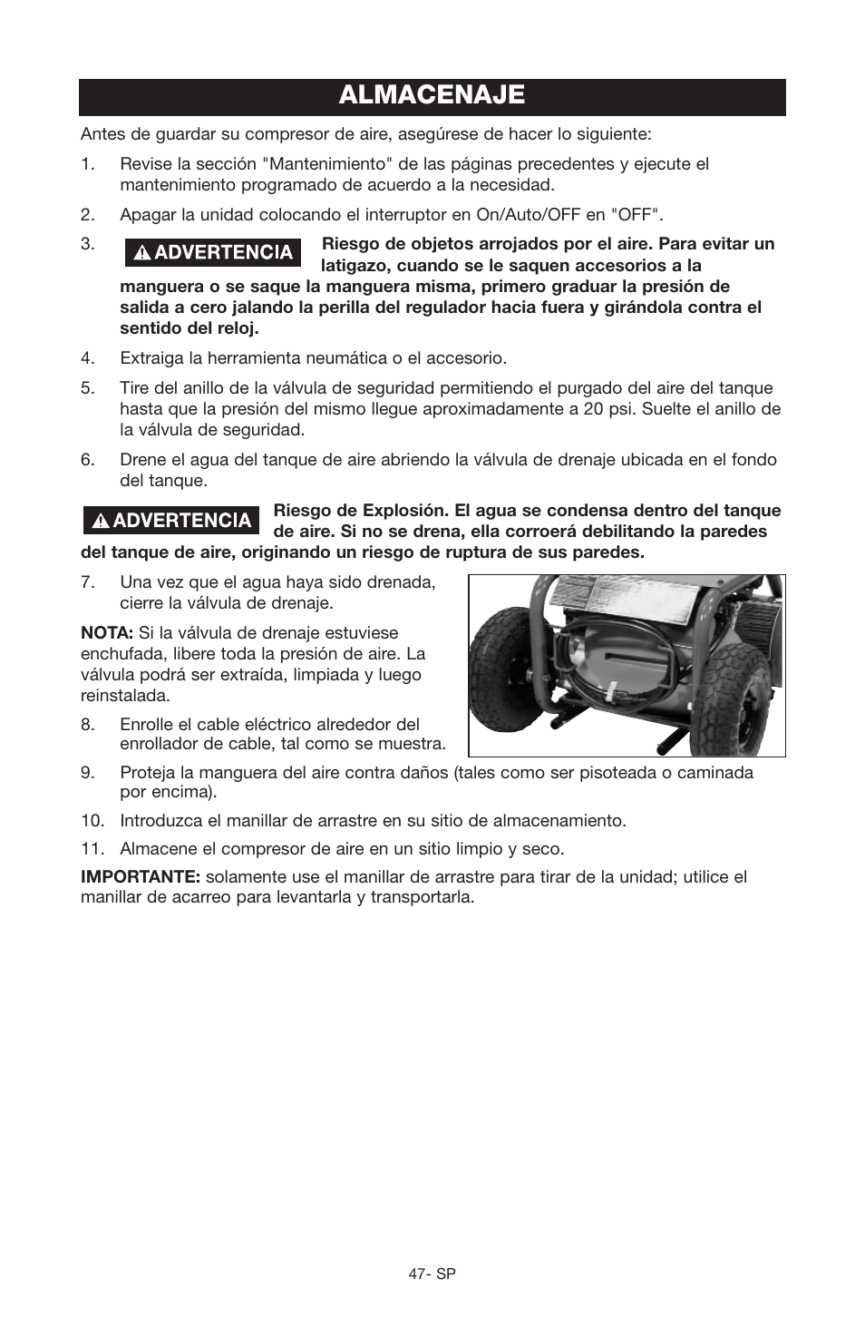 Almacenaje | Porter-Cable JOB BOSS C3555 User Manual | Page 47 / 78