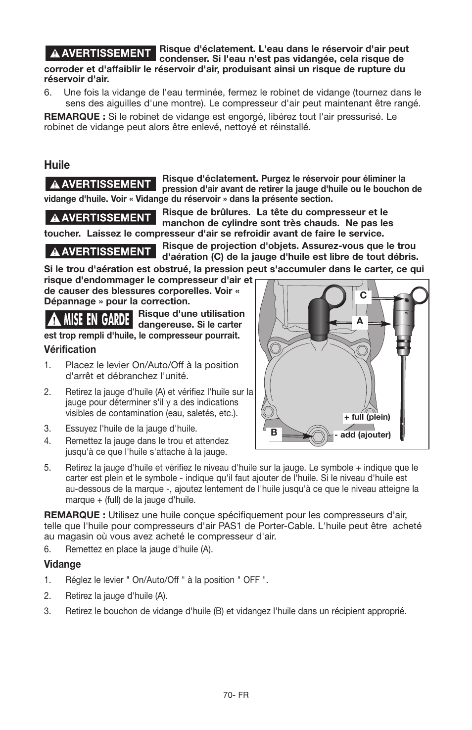 Huile | Porter-Cable JOB BOSS C3555 User Manual | Page 70 / 78