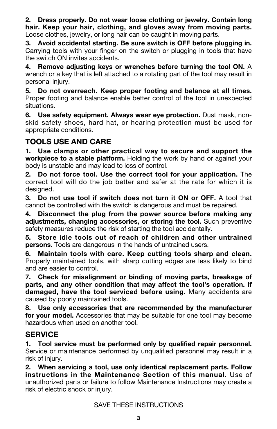 Tools use and care, Service | Porter-Cable 330 User Manual | Page 3 / 11