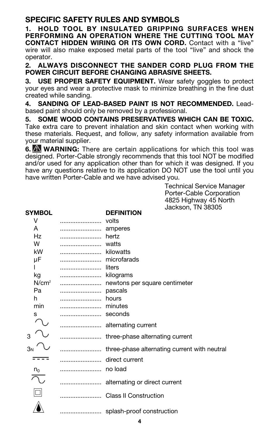 Specific safety rules and symbols | Porter-Cable 330 User Manual | Page 4 / 11