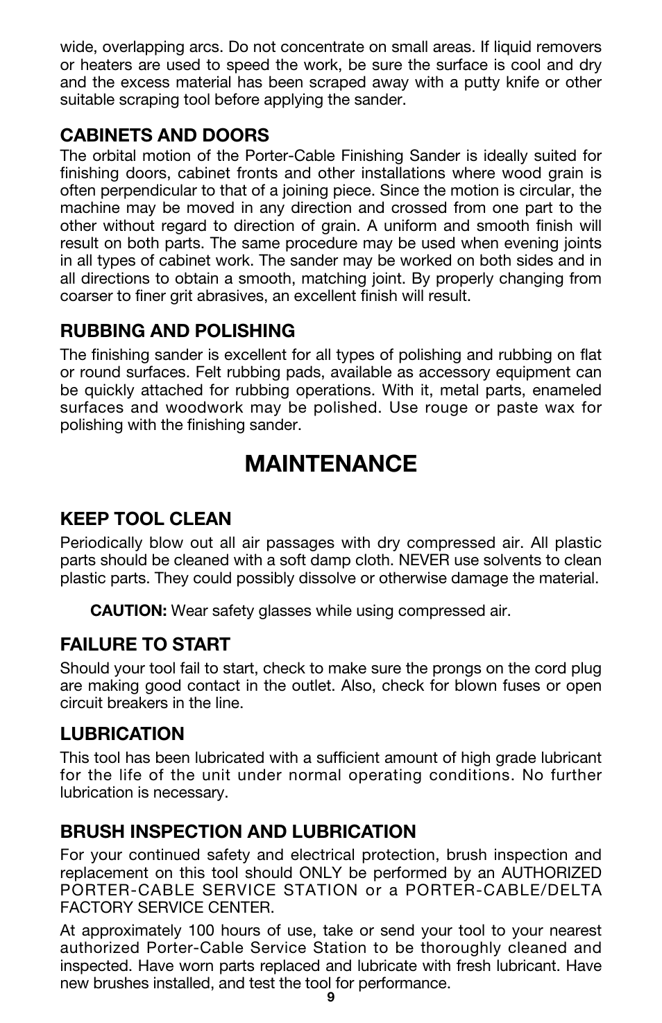 Maintenance | Porter-Cable 330 User Manual | Page 9 / 11