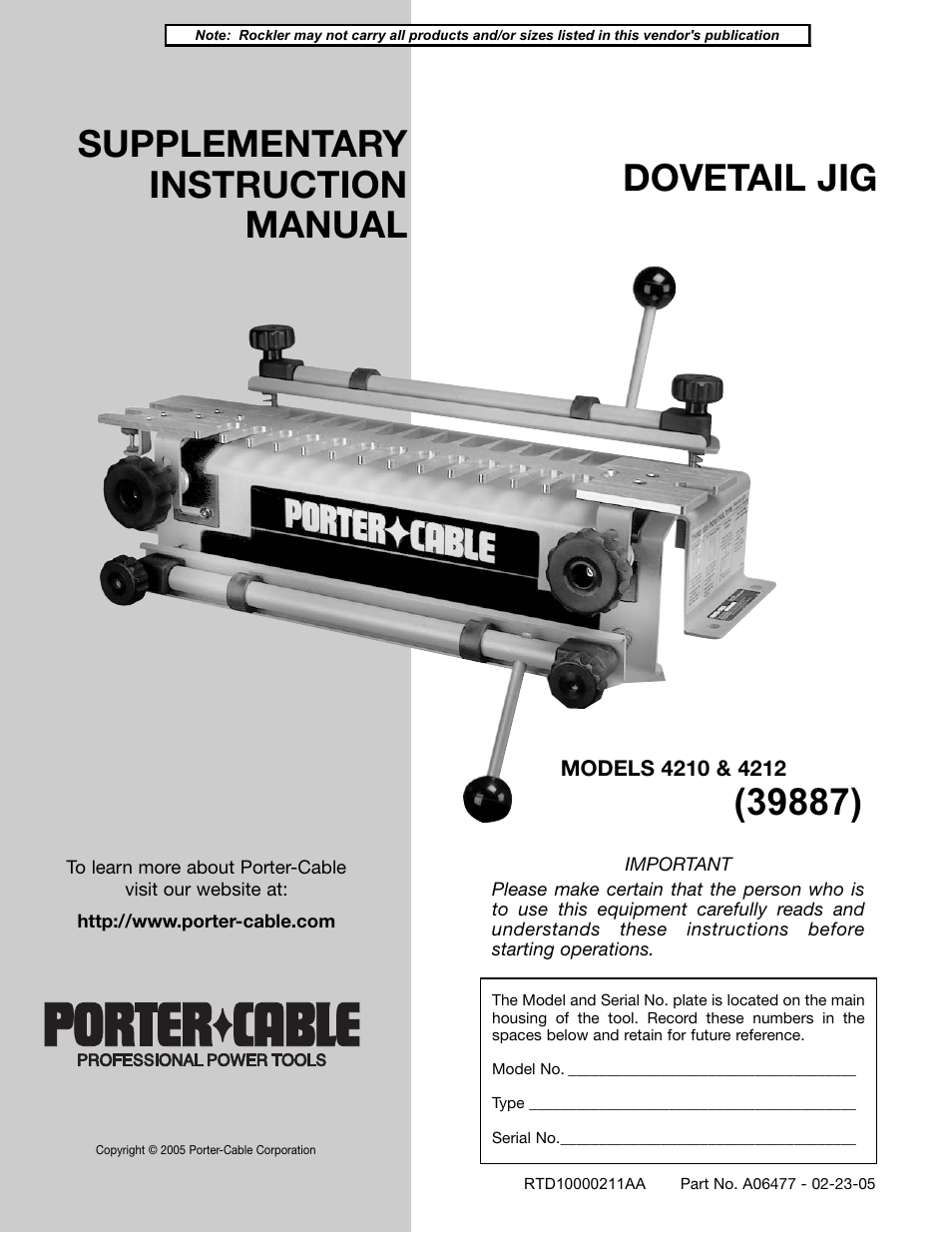 Porter-Cable 4212 User Manual | 44 pages