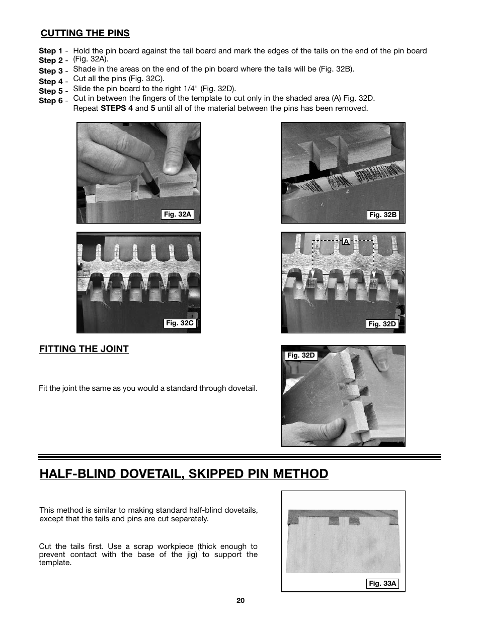 Half-blind dovetail, skipped pin method | Porter-Cable 4212 User Manual | Page 20 / 44