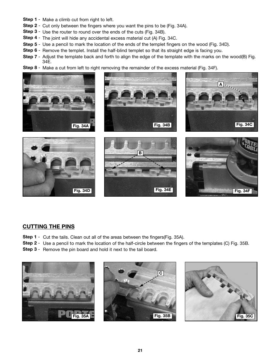 Cutting the pins | Porter-Cable 4212 User Manual | Page 21 / 44