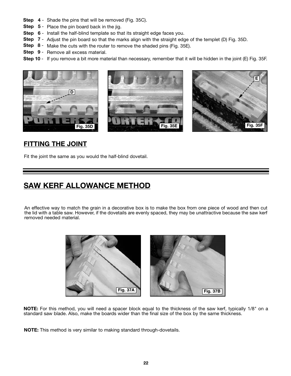 Saw kerf allowance method, Fitting the joint | Porter-Cable 4212 User Manual | Page 22 / 44