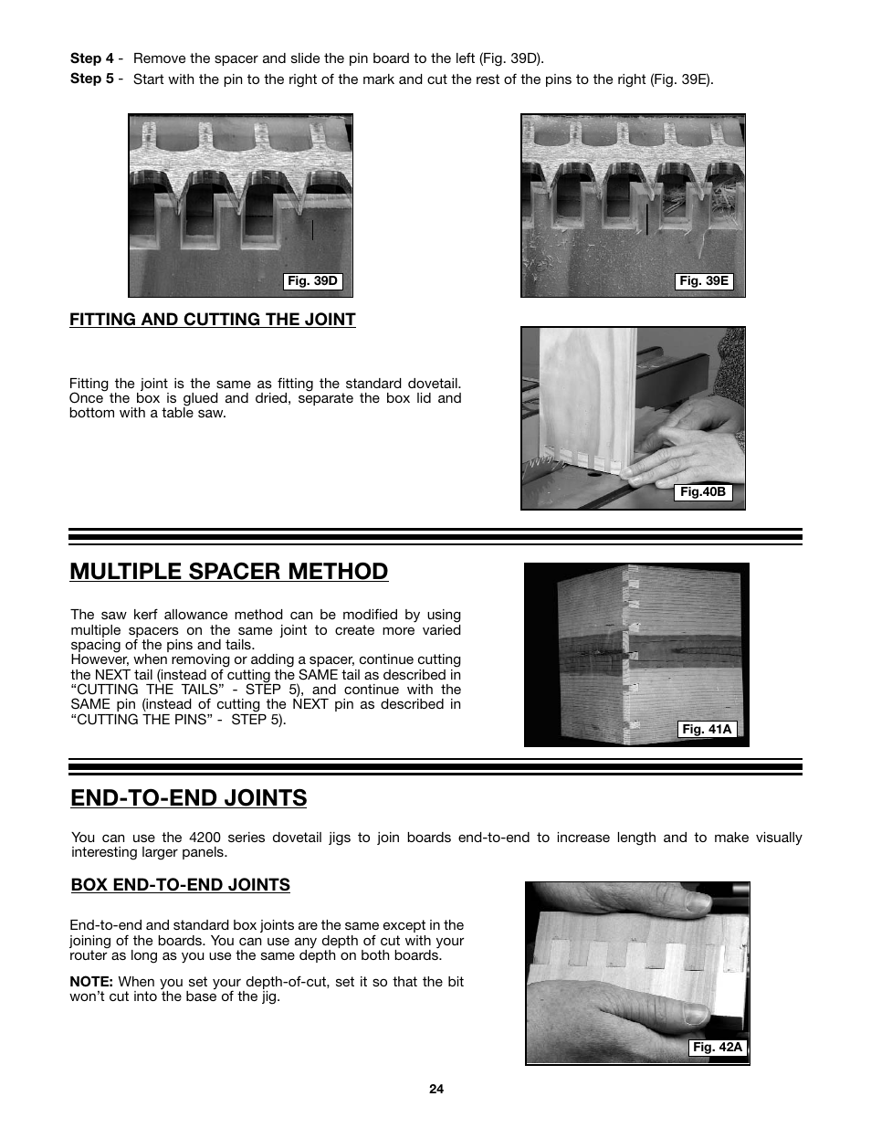 End-to-end joints, Multiple spacer method | Porter-Cable 4212 User Manual | Page 24 / 44