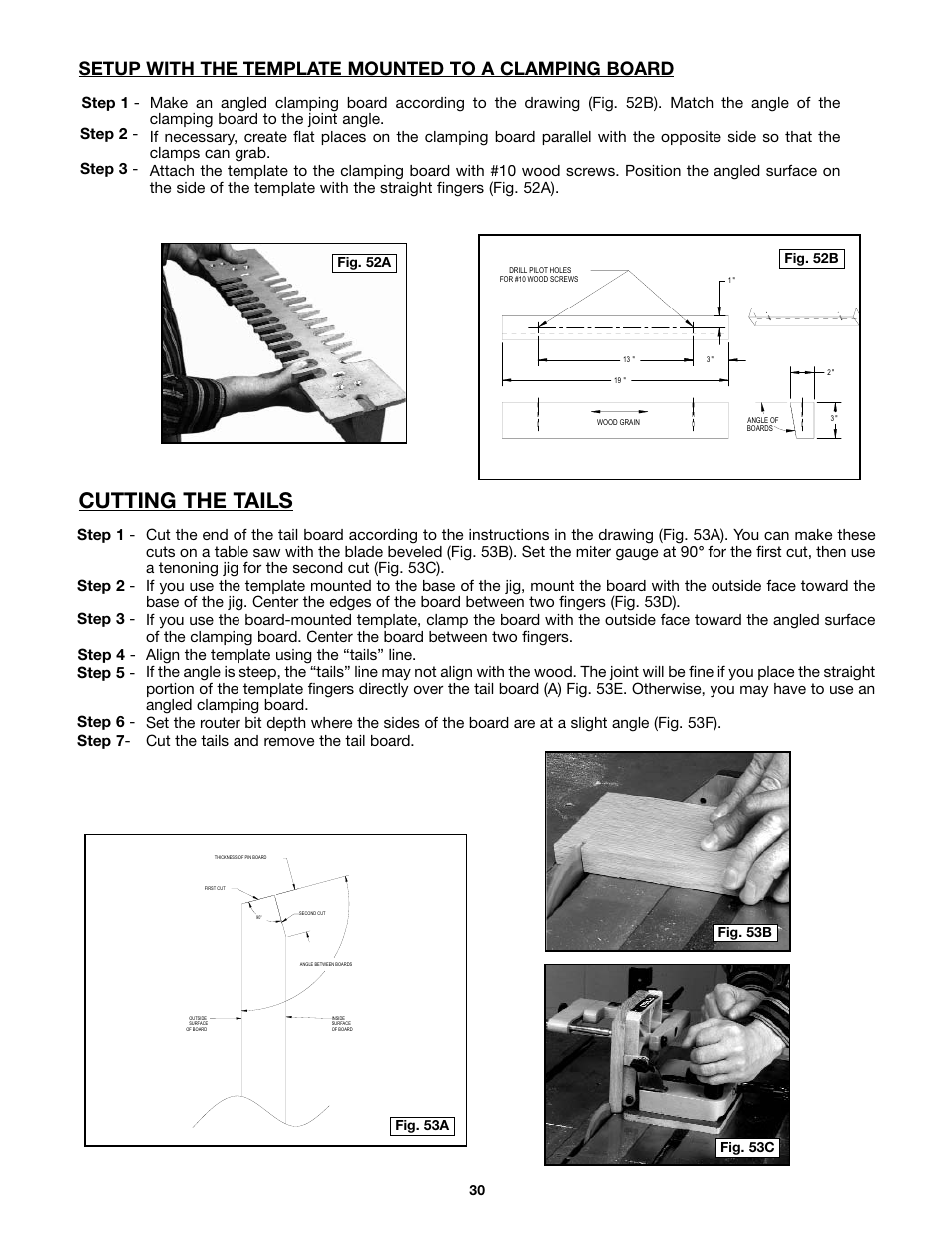 Cutting the tails, 30 fig. 53c, Fig. 53a | Fig. 52b, Fig. 52a, Fig. 53b | Porter-Cable 4212 User Manual | Page 30 / 44