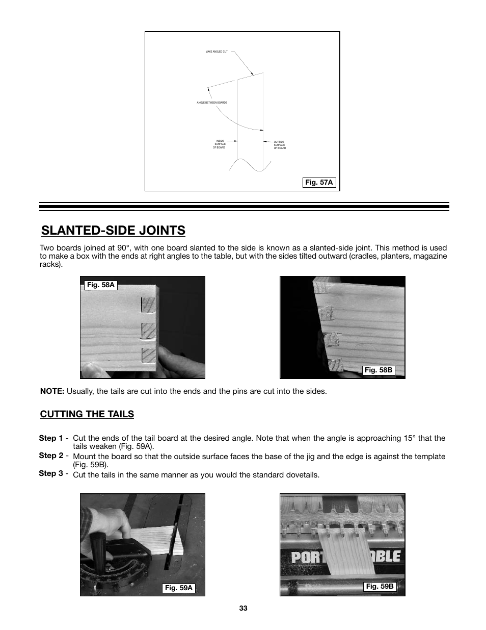 Slanted-side joints, Cutting the tails | Porter-Cable 4212 User Manual | Page 33 / 44