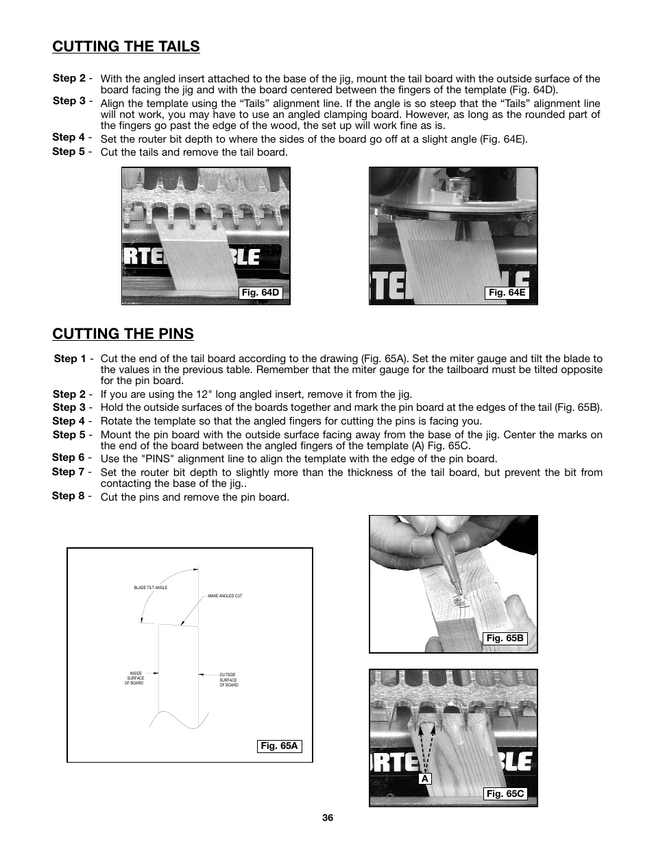 Cutting the pins, Cutting the tails | Porter-Cable 4212 User Manual | Page 36 / 44