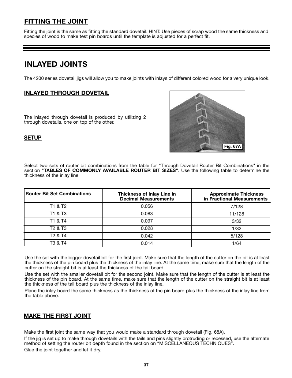 Inlayed joints, Fitting the joint | Porter-Cable 4212 User Manual | Page 37 / 44