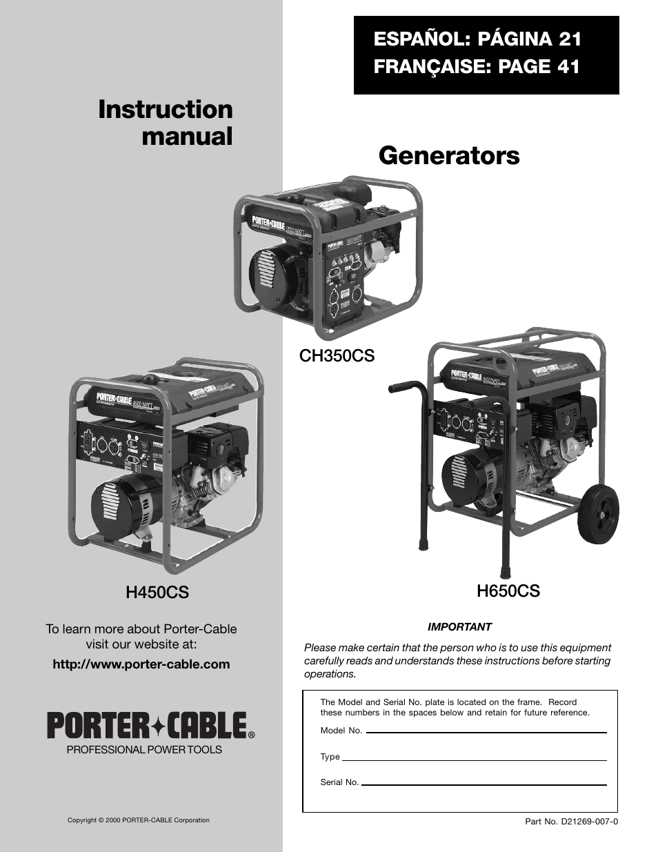 Porter-Cable H450CS User Manual | 20 pages