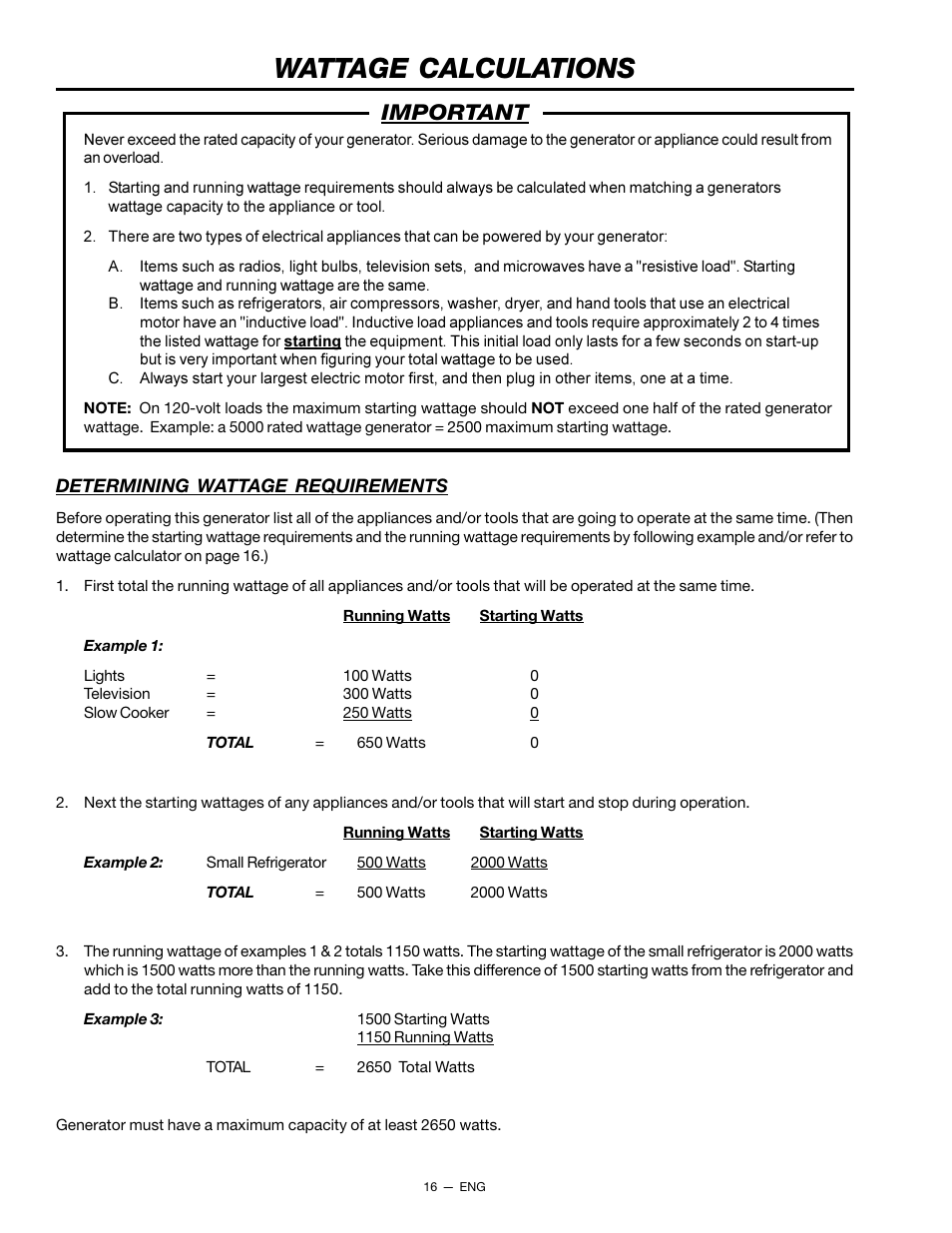 Wattage calculations, Important | Porter-Cable H450CS User Manual | Page 16 / 20