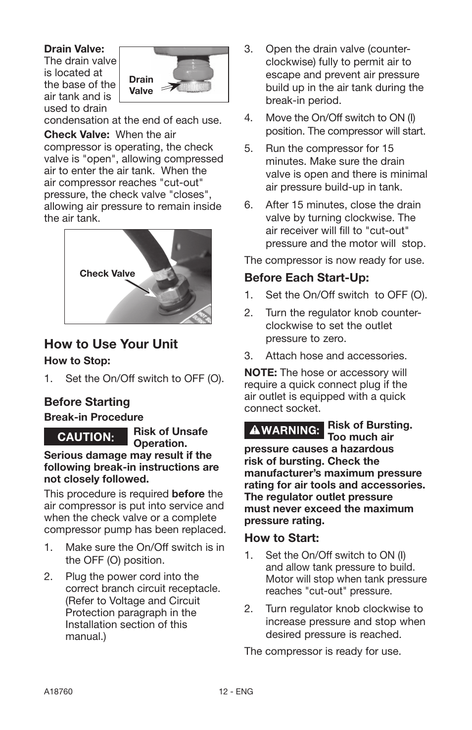 How to use your unit | Porter-Cable A18760-1006-1 User Manual | Page 12 / 60