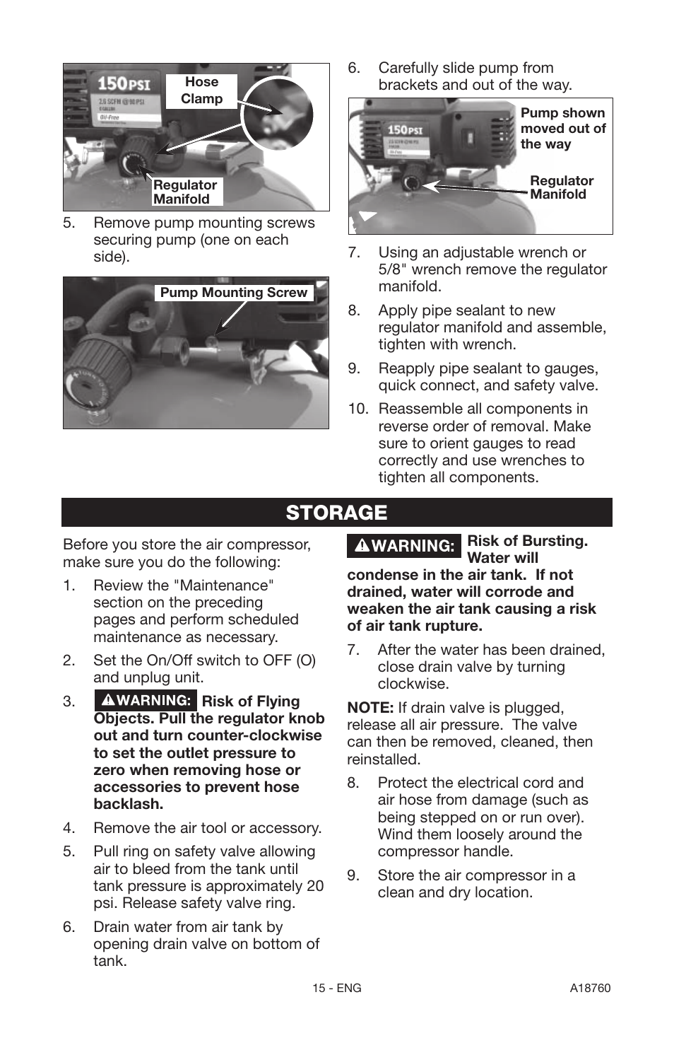 Storage | Porter-Cable A18760-1006-1 User Manual | Page 15 / 60