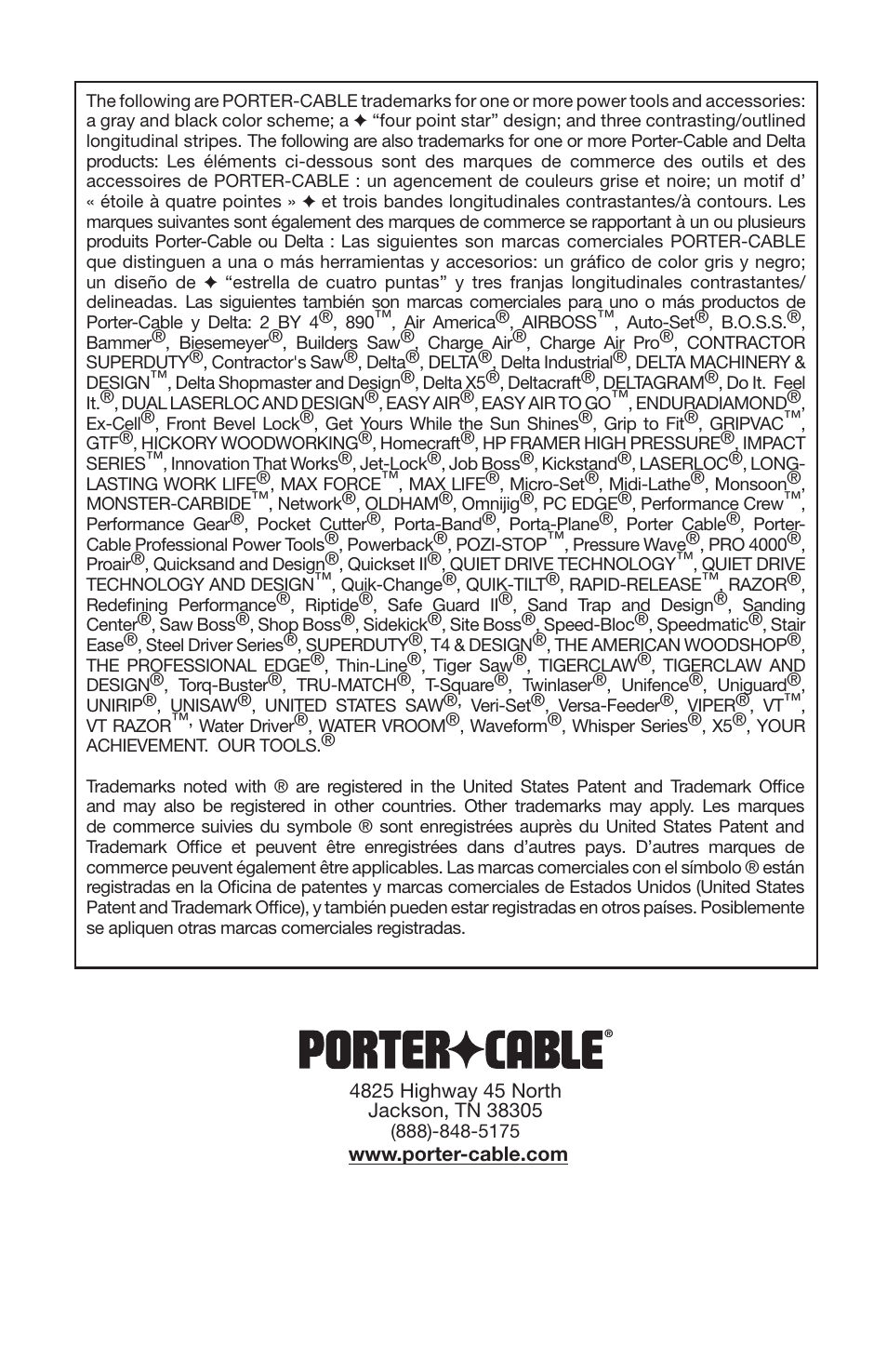 Porter-Cable A18760-1006-1 User Manual | Page 60 / 60