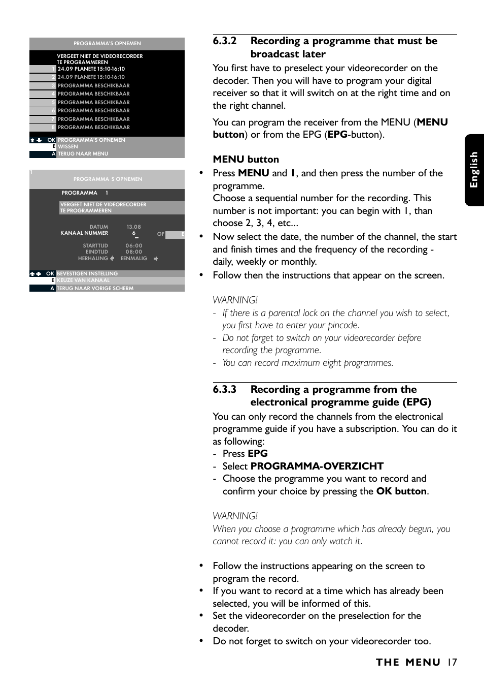 The menu 17, English | Porter-Cable DSR2210 User Manual | Page 53 / 80