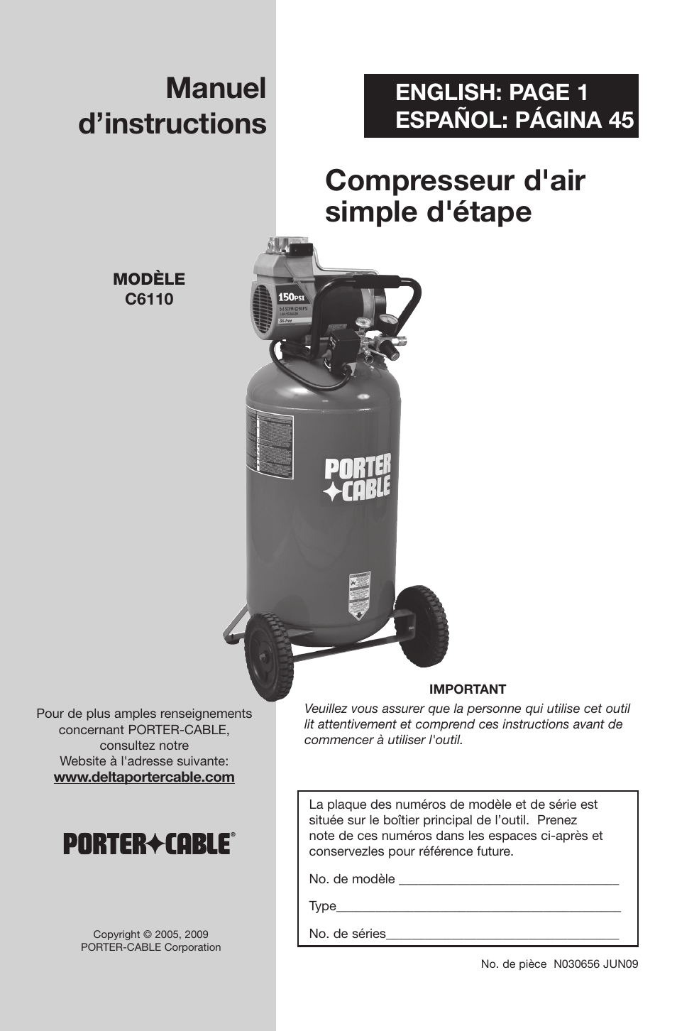 English: page 1 español: página 45 | Porter-Cable C6110 User Manual | Page 21 / 72