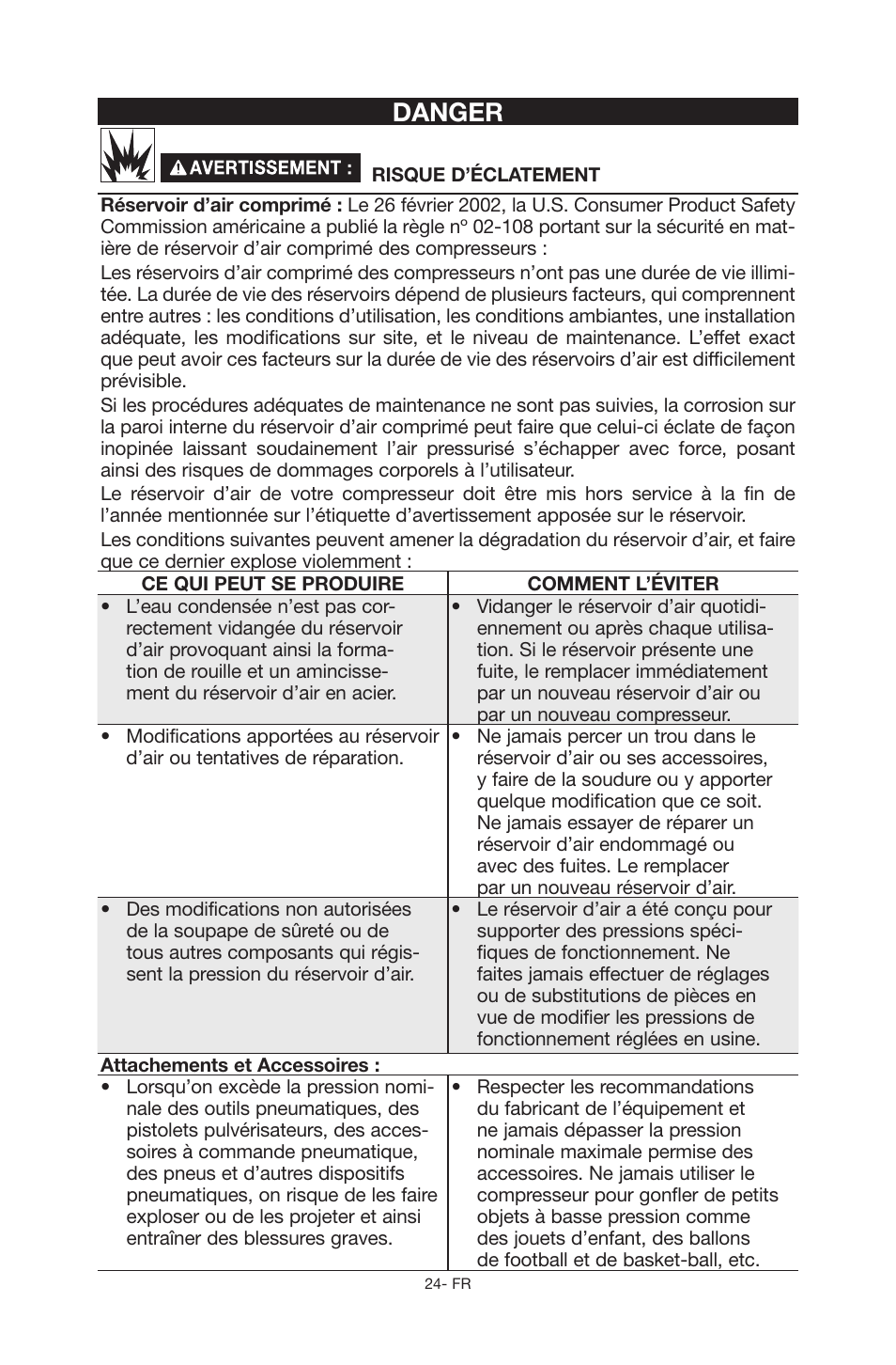 Danger | Porter-Cable C6110 User Manual | Page 24 / 72