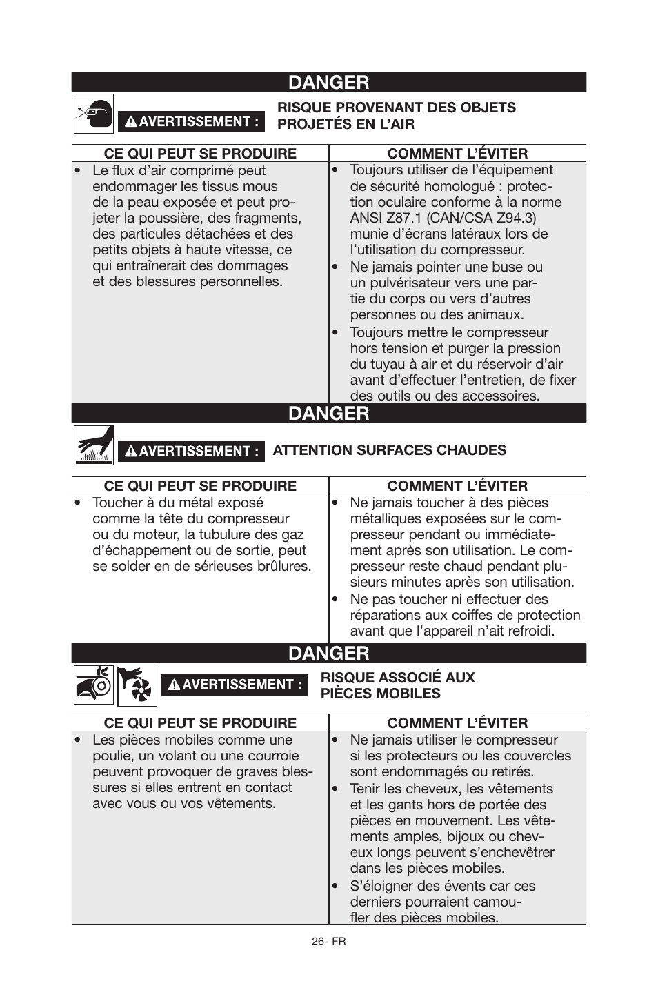 Danger | Porter-Cable C6110 User Manual | Page 26 / 72