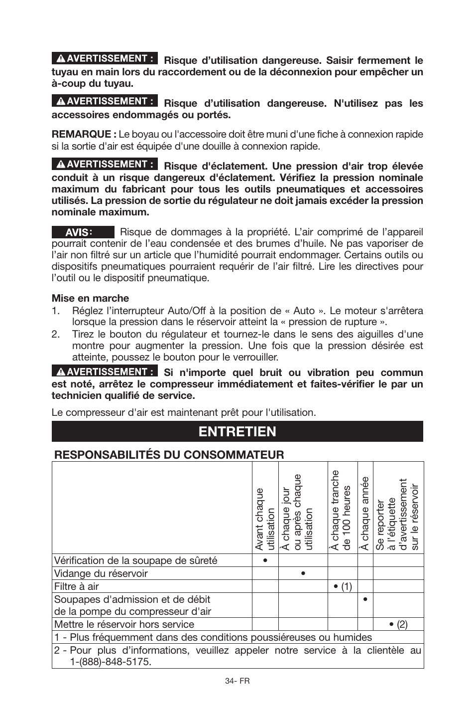 Entretien | Porter-Cable C6110 User Manual | Page 34 / 72