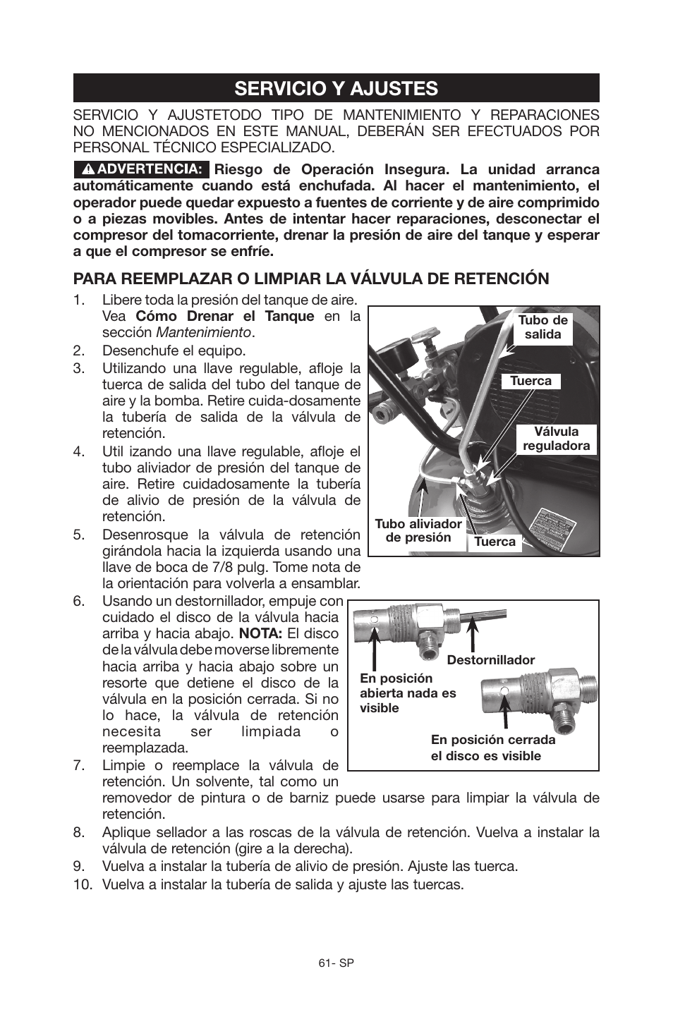 Servicio y ajustes | Porter-Cable C6110 User Manual | Page 61 / 72