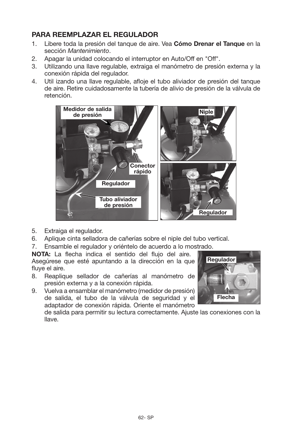 Para reemplazar el regulador | Porter-Cable C6110 User Manual | Page 62 / 72