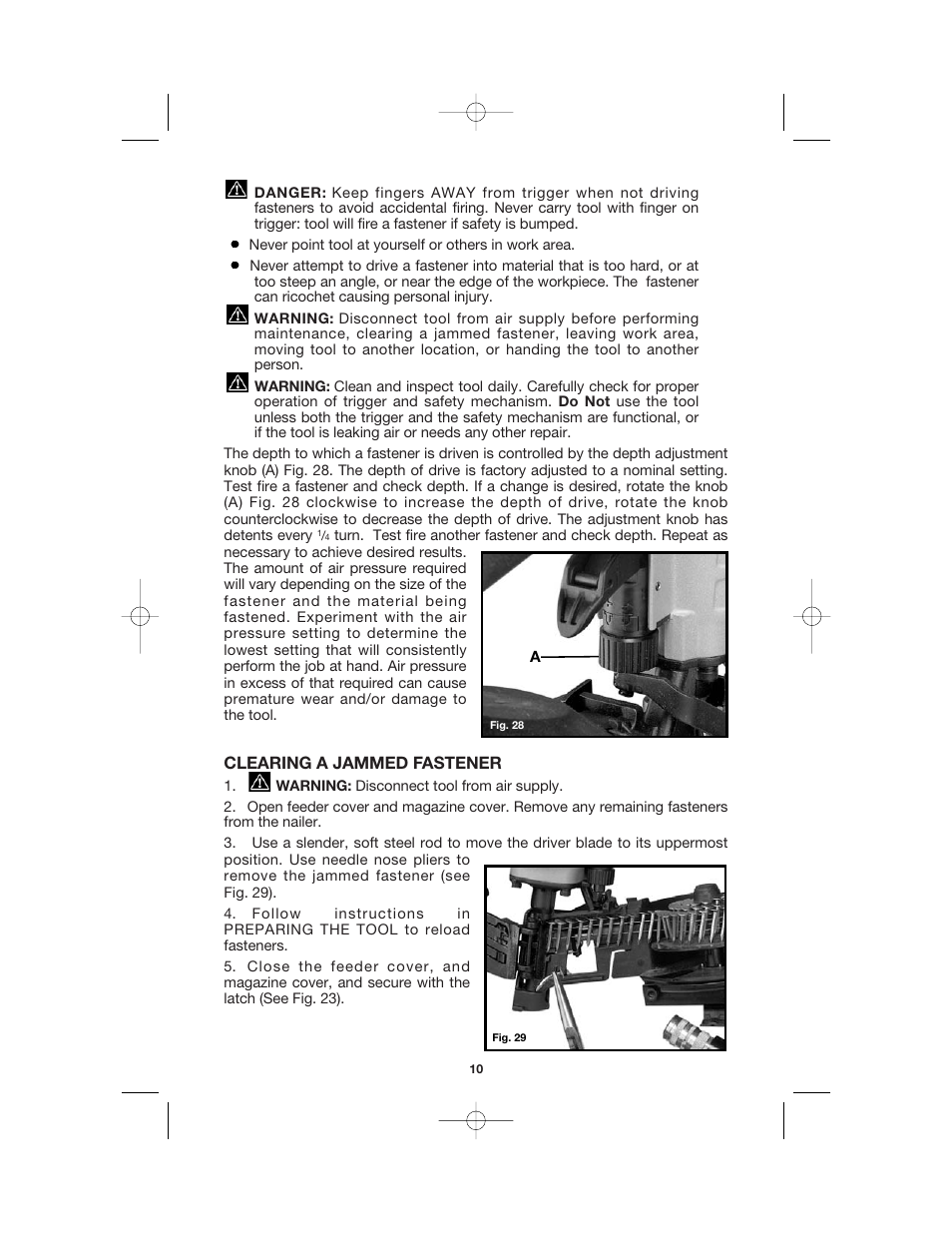 Clearing a jammed fastener | Porter-Cable RN175 User Manual | Page 10 / 13
