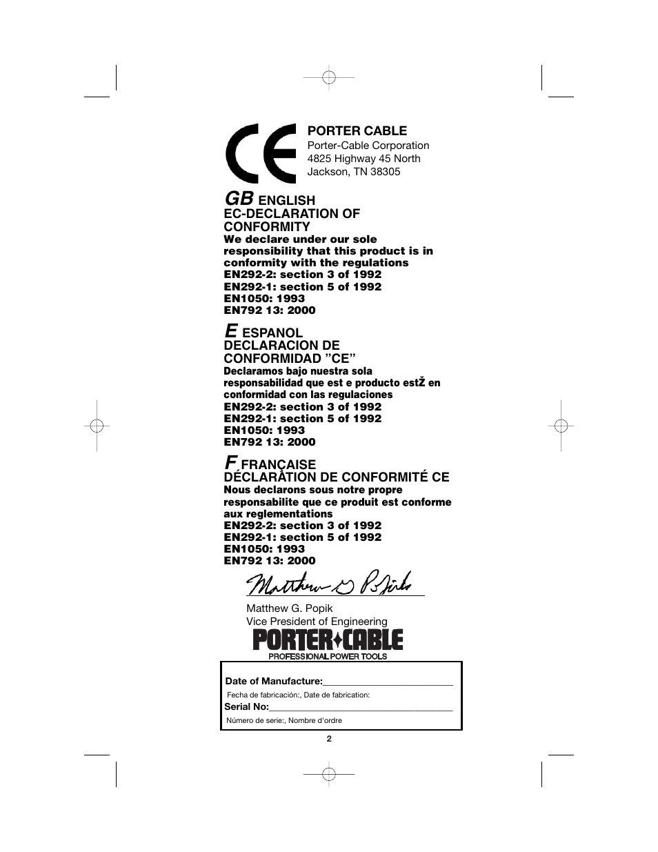 Porter-Cable RN175 User Manual | Page 2 / 13