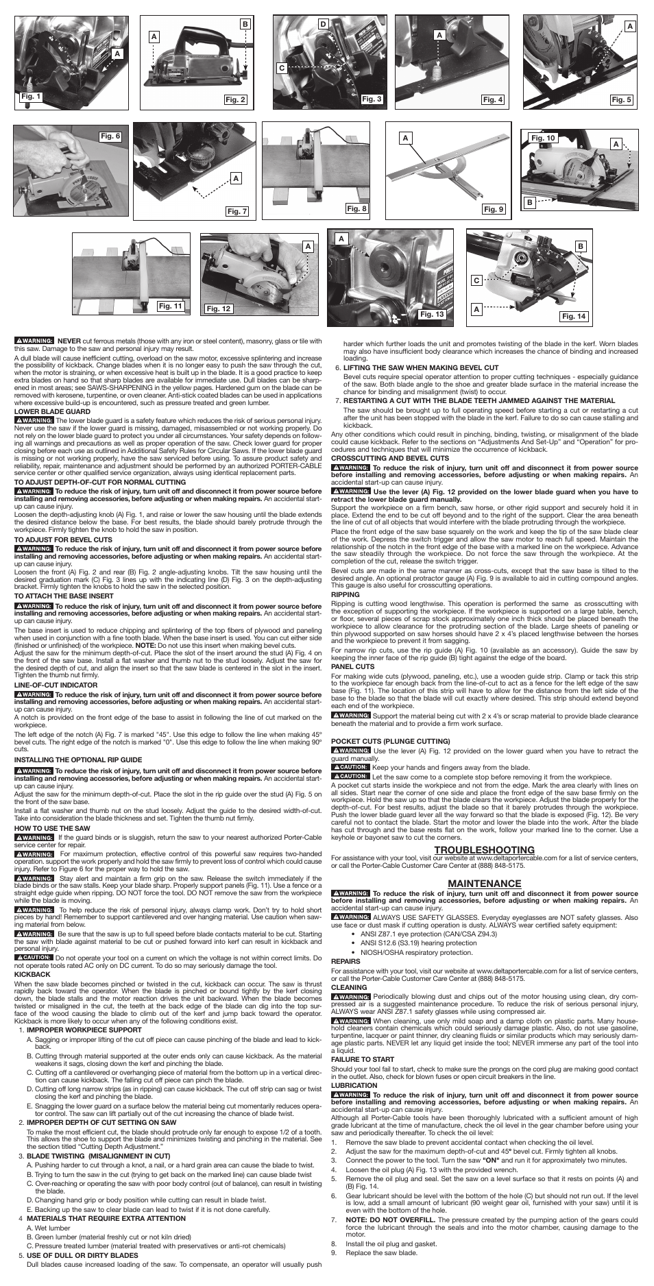 Troubleshooting, Maintenance | Porter-Cable 314 User Manual | Page 2 / 7