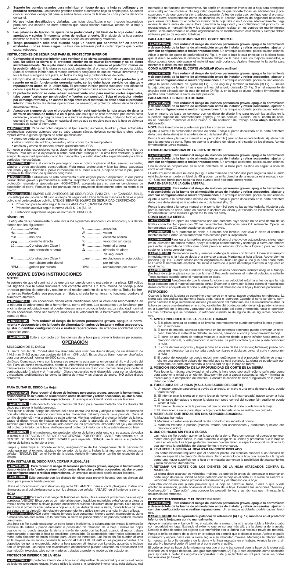 Conserve estas instrucciones, Operación | Porter-Cable 314 User Manual | Page 6 / 7