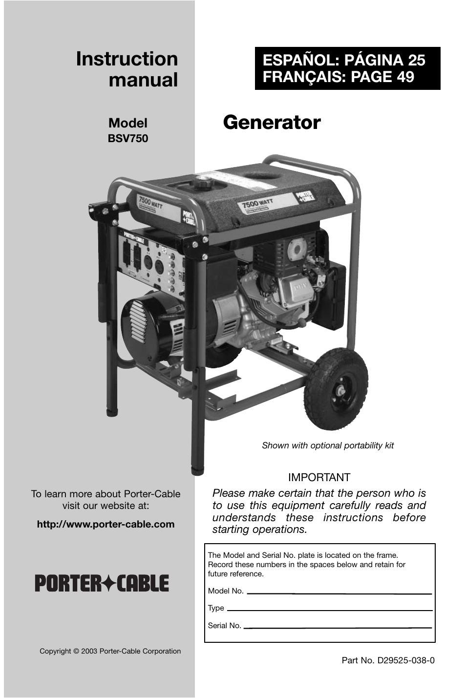 Porter-Cable BSV750 User Manual | 24 pages