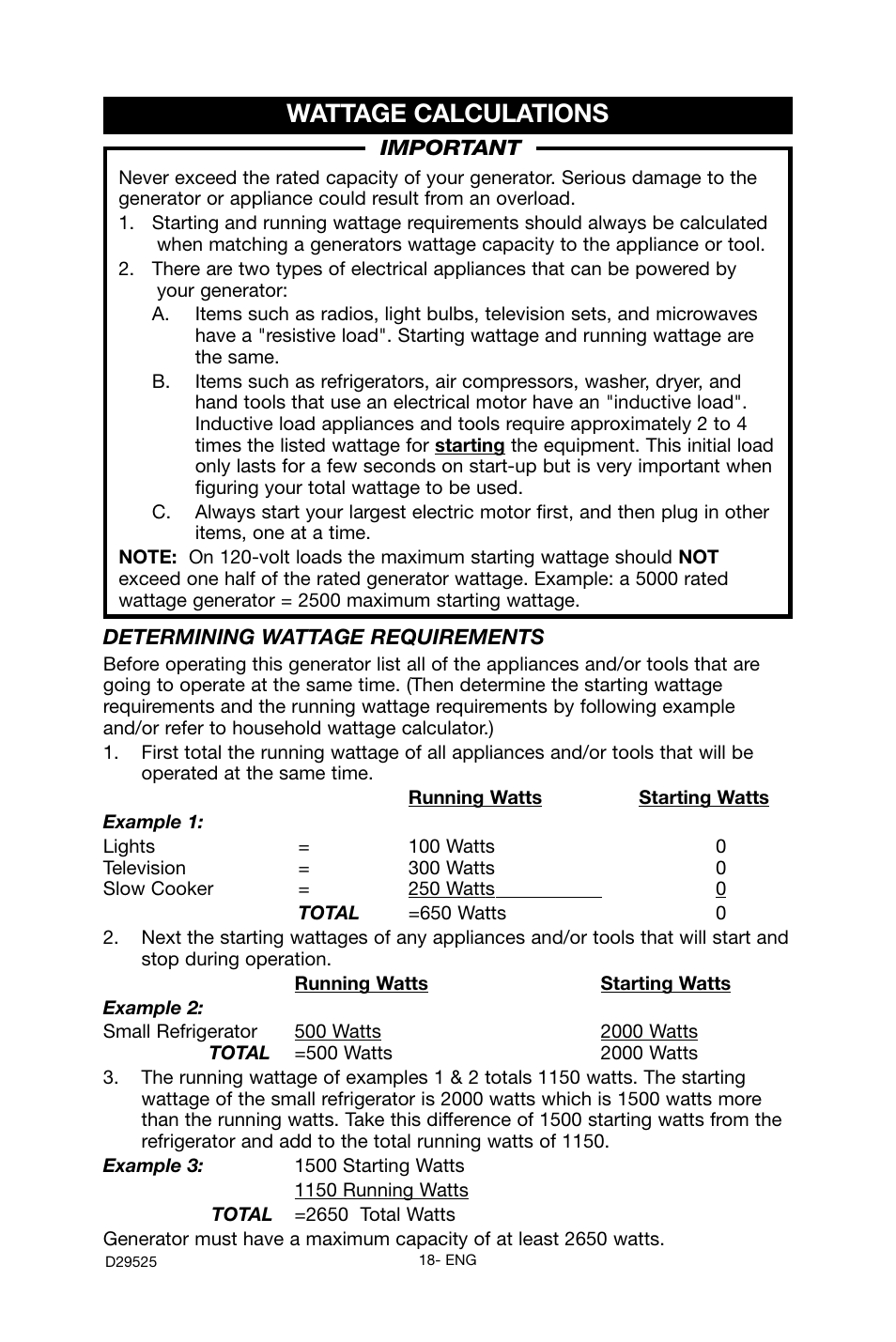 Wattage calculations | Porter-Cable BSV750 User Manual | Page 18 / 24
