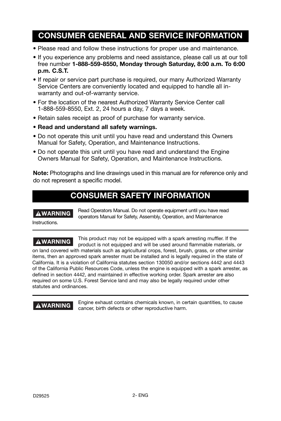 Consumer general and service information, Consumer safety information | Porter-Cable BSV750 User Manual | Page 2 / 24