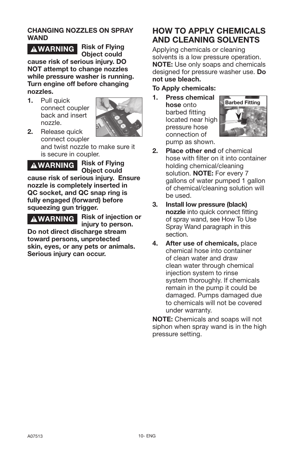 How to apply chemicals and cleaning solvents | Porter-Cable A07513-0412-0 User Manual | Page 10 / 18